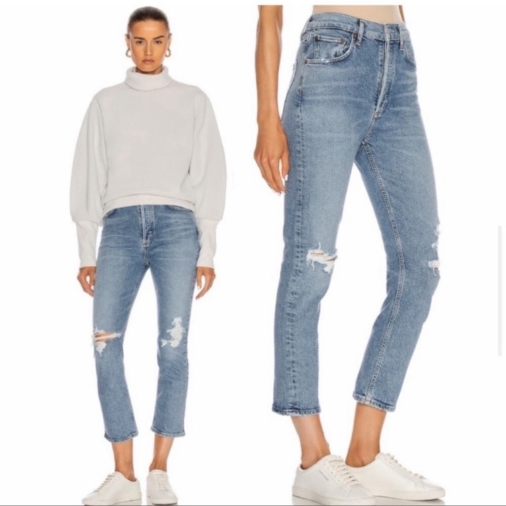 High Rise Button Fly Distressed Straight Jeans - Picture 5 of 16